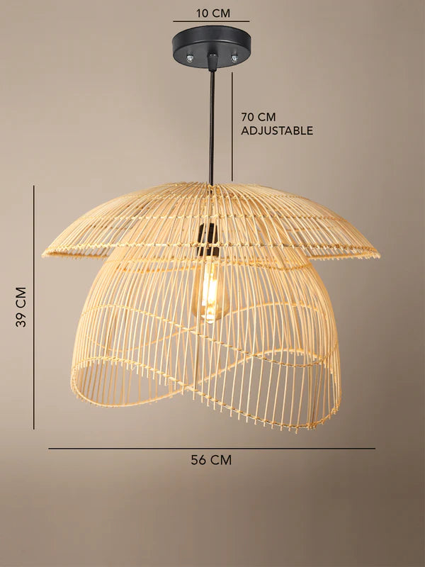Handwoven Bamboo Pendant Lamp – Natural Rattan Hanging Light for Kitchen Island, Dining Room, or Bedroom