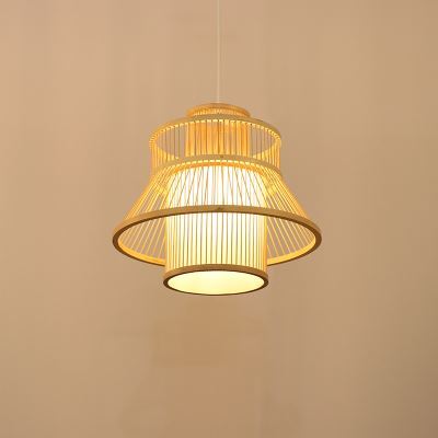 Boho Bamboo Pendant Light – Textured Natural Shade with Dimmable Warm Light