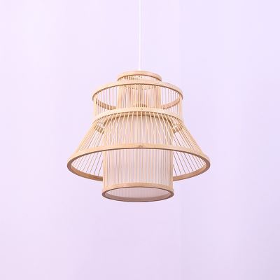 Boho Bamboo Pendant Light – Textured Natural Shade with Dimmable Warm Light