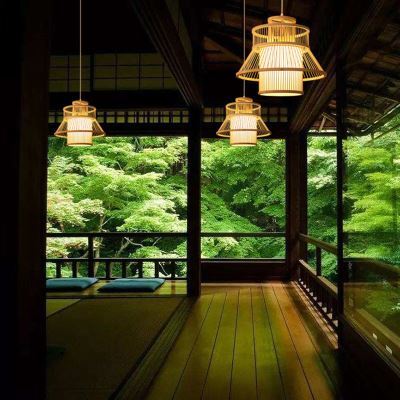 Boho Bamboo Pendant Light – Textured Natural Shade with Dimmable Warm Light