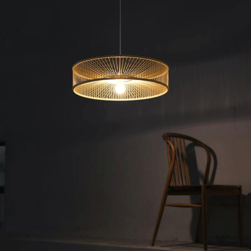 Adjustable Arch, Natural Weave Shade, Warm Ambient Lighting