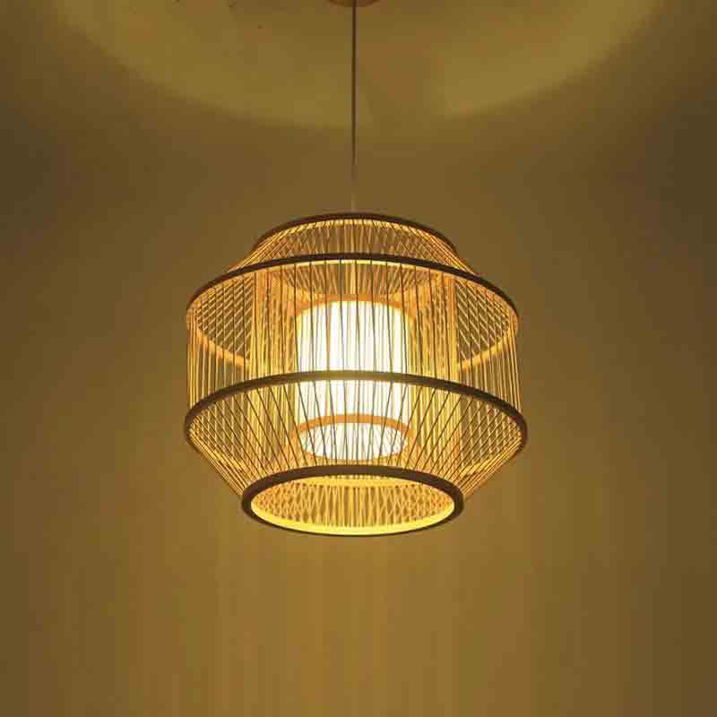 Artisan Woven Bamboo Lampshade – Textured Organic Shade with Warm Dappled Glow