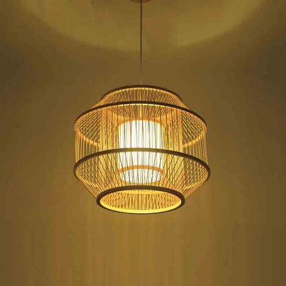 Artisan Woven Bamboo Lampshade – Textured Organic Shade with Warm Dappled Glow