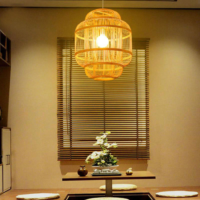 Handwoven Bamboo Lampshade – Natural Rattan Drum Shade for Pendant & Hanging  Lamps