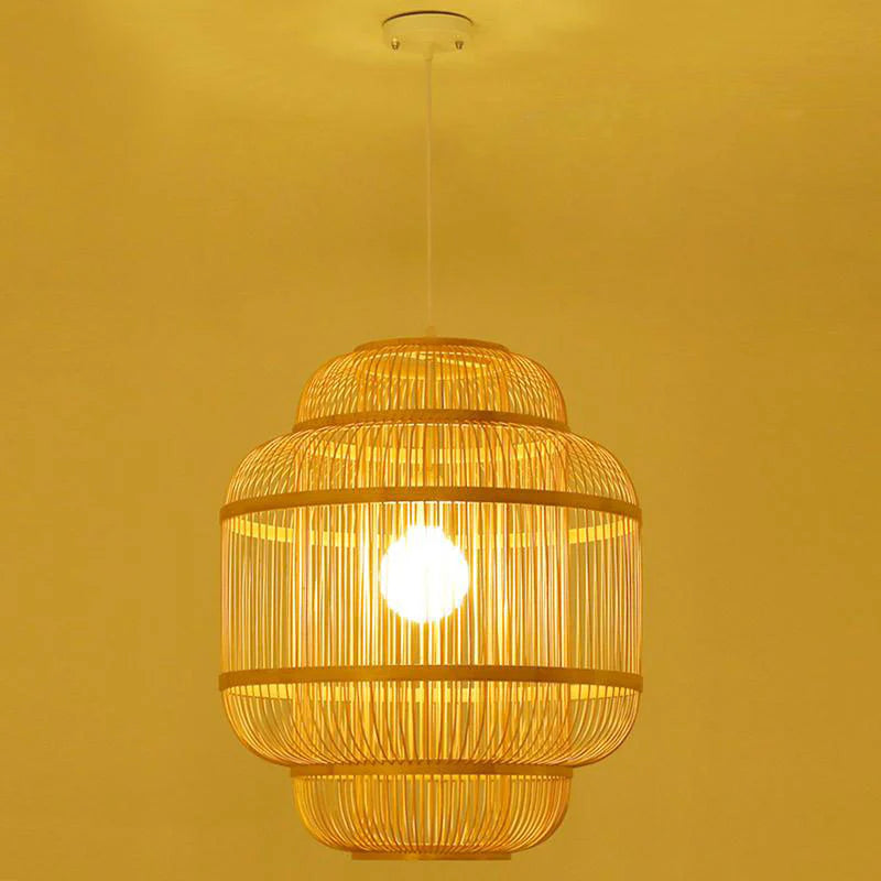 Handwoven Bamboo Lampshade – Natural Rattan Drum Shade for Pendant & Hanging  Lamps