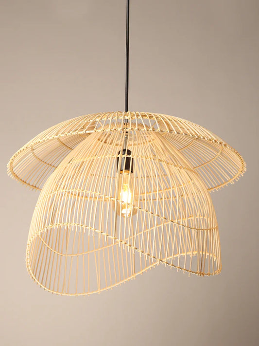 Handwoven Bamboo Pendant Lamp – Natural Rattan Hanging Light for Kitchen Island, Dining Room, or Bedroom